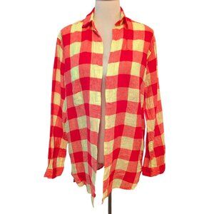 Daniela Gregis Womens NWT OS Camicia Red Yellow Check Buttonless Linen Wool Top